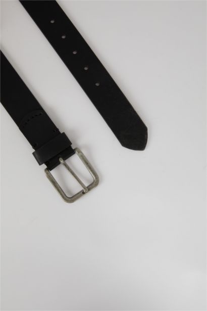 Man Square Clasp Faux Leather Dual Jean Belt