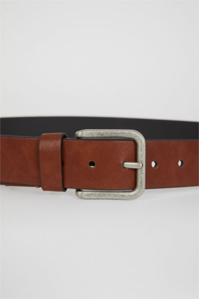 Man Square Clasp Faux Leather Dual Jean Belt