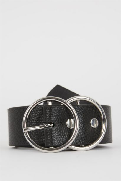 Women Oval Buckle Faux Leather Jean Belt