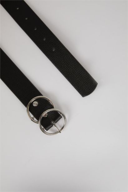 Women Oval Buckle Faux Leather Jean Belt