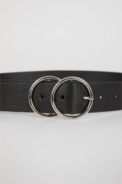 Women Oval Buckle Faux Leather Jean Belt