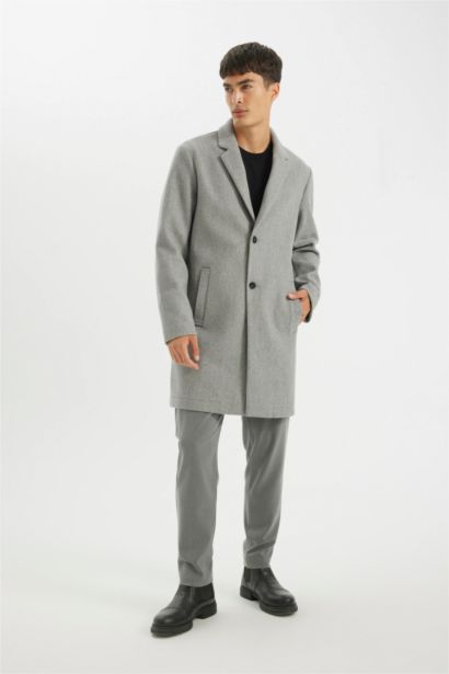 Relax Fit Ceket Yaka Düğmeli Cepli Kışlık Kaşe Parka