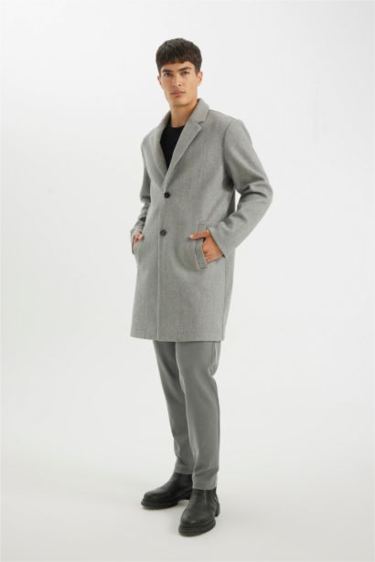 Relax Fit Ceket Yaka Düğmeli Cepli Kışlık Kaşe Parka