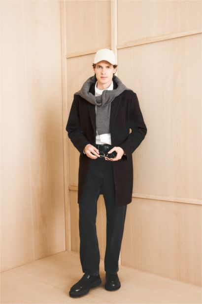 Пальто Relax Fit с пуговицами и воротником на молнии