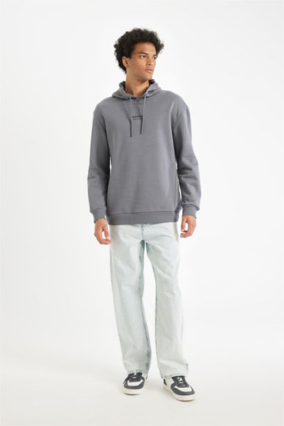 Relax Fit Kapüşonlu Baskılı Sweatshirt
