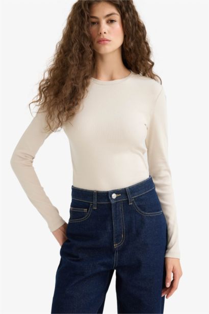 Fitted Crew Neck Ribbed Camisole Long Sleeve T-Shirt