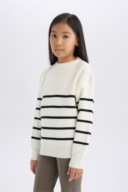 Girl Striped Crew Neck School Pullover