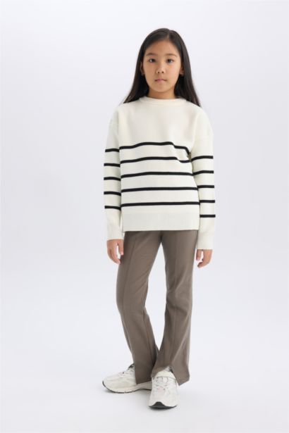 Girl Striped Crew Neck School Pullover