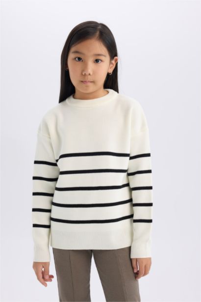 Girl Striped Crew Neck School Pullover