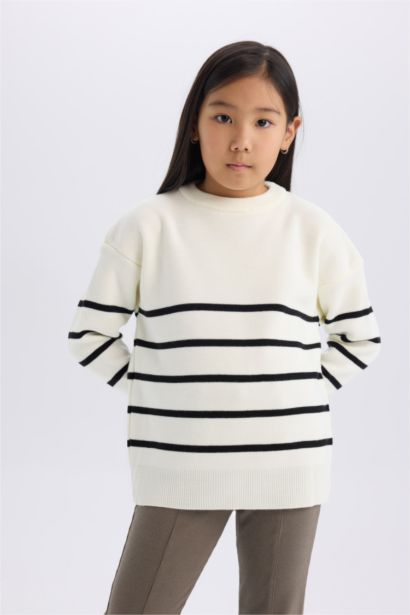 Girl Striped Crew Neck School Pullover