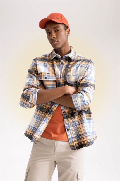 Relax Fit Checkered Cotton Long Sleeve Shirt