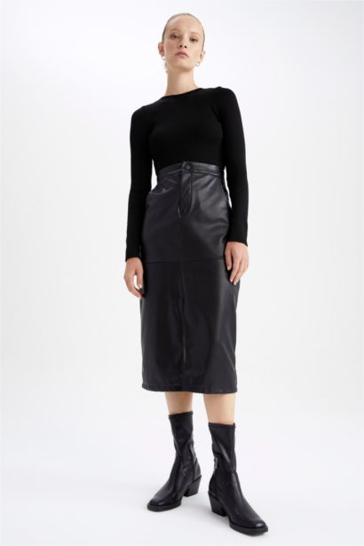 Спідниця миди спıдниця олıывець нормальна посадка зі штучної шкіри