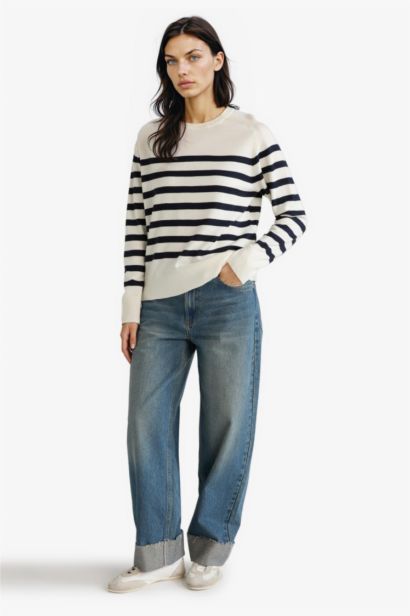 Regular Fit Crew Neck Striped Pullover