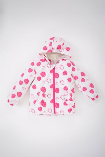 Girl Patterned Waterproof Hooded Jacket