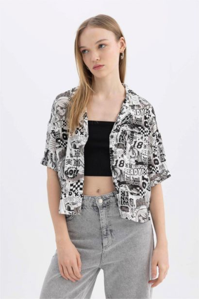 Coool Regular Fit Pajama Collar Printed Short Sleeve Shirt