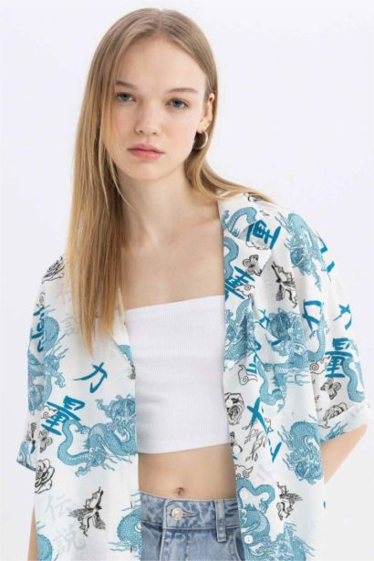 Coool Regular Fit Pijama Yaka Desenli Kısa Kollu Gömlek