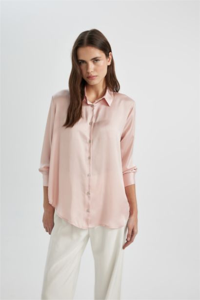 Regular Fit Saten Uzun Kollu Gömlek