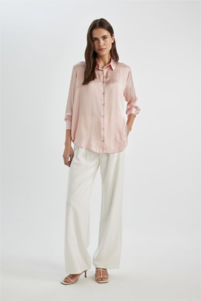 Regular Fit Saten Uzun Kollu Gömlek