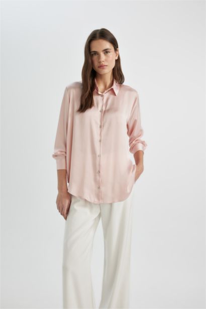Regular Fit Saten Uzun Kollu Gömlek