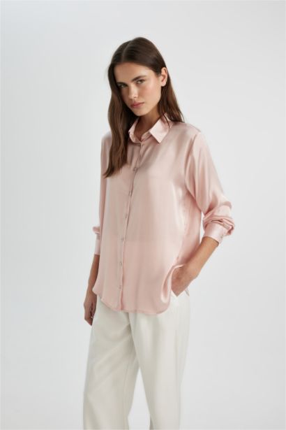 Regular Fit Saten Uzun Kollu Gömlek