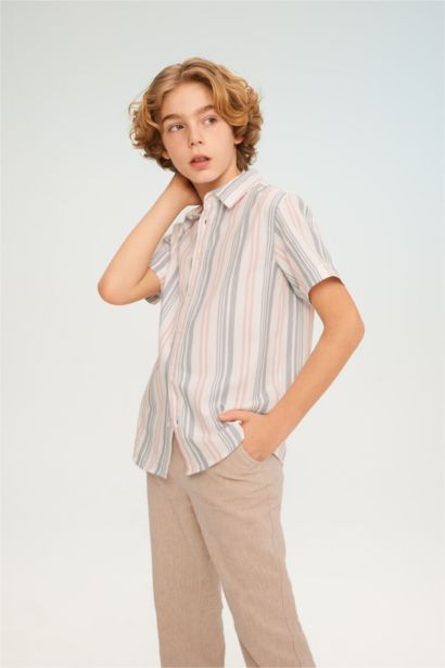 Boy Regular Fit Polo Neck Twill Short Sleeve Shirt