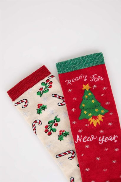Girl Christmas Themed 2 Piece Cotton Long Socks