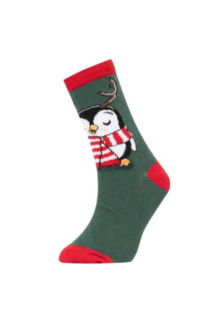 Yılbaşı Temalı 3'lü Pamuklu Uzun Çorap Kız Çocuk