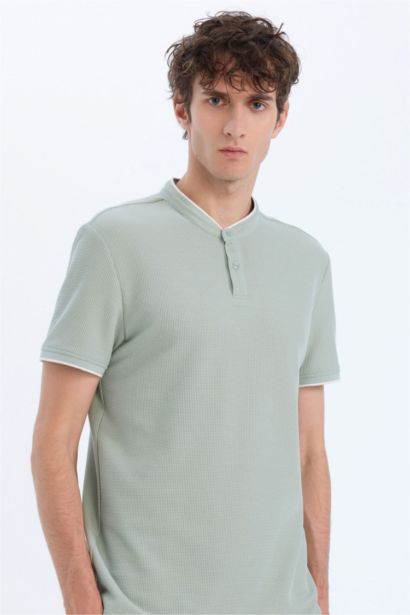 Modern Fit Standing Collar Short Sleeve Polo T-Shirt