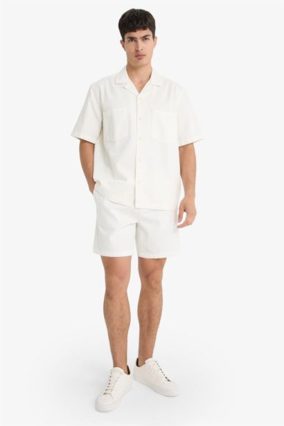 Cotton Relax Fit White Denim Bermuda Shorts