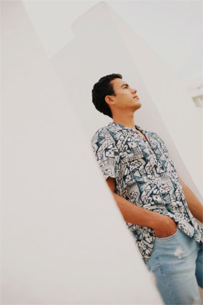 قميص فيسكوز مطبوع قصة عادية