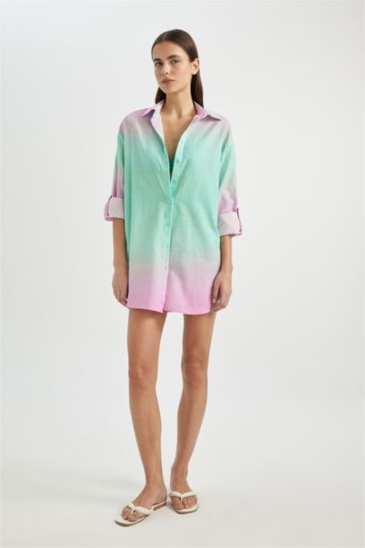 Fall in Love Patterned Poplin Beach Shirt