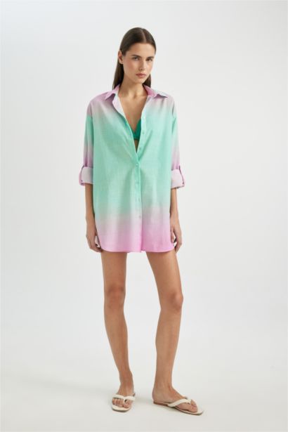 Fall in Love Patterned Poplin Beach Shirt