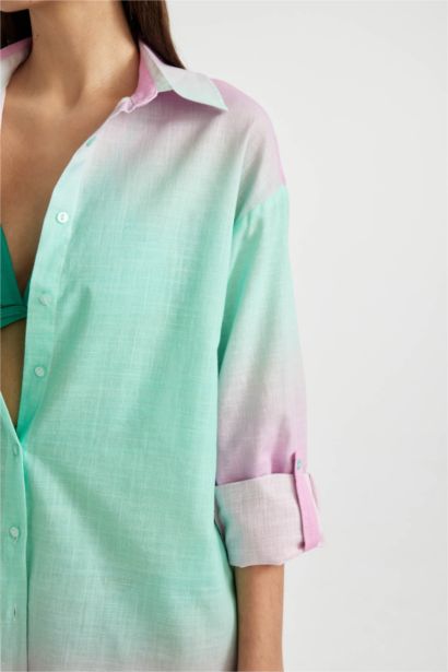 Fall in Love Patterned Poplin Beach Shirt