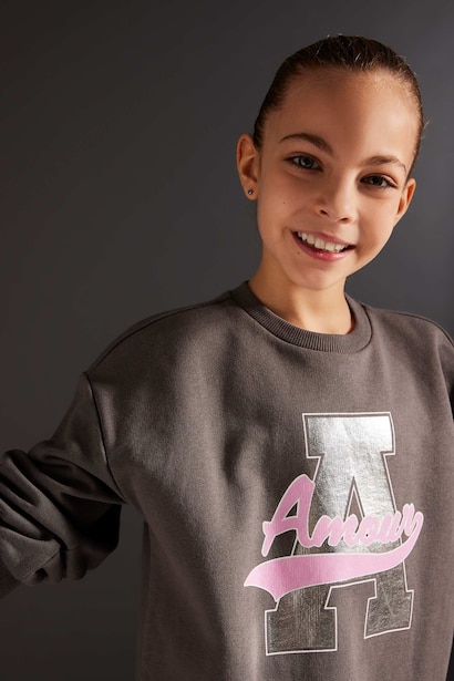 Girl Crew Neck Printed Sweat Dress