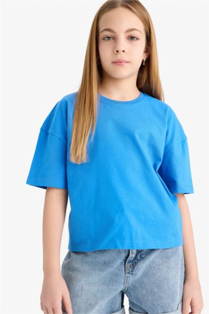 Girl Relax Fit Crew Neck Basic Short Sleeve T-Shirt