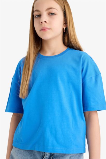Girl Relax Fit Crew Neck Basic Short Sleeve T-Shirt
