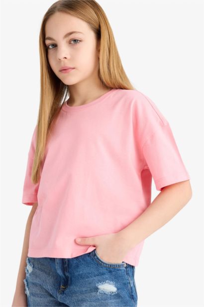 Girl Relax Fit Crew Neck Basic Short Sleeve T-Shirt