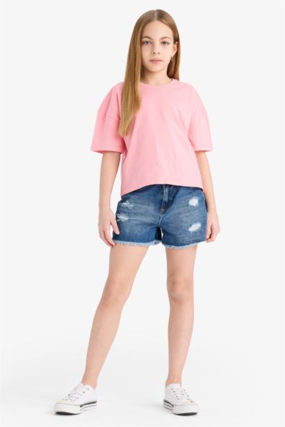 Girl Relax Fit Crew Neck Basic Short Sleeve T-Shirt