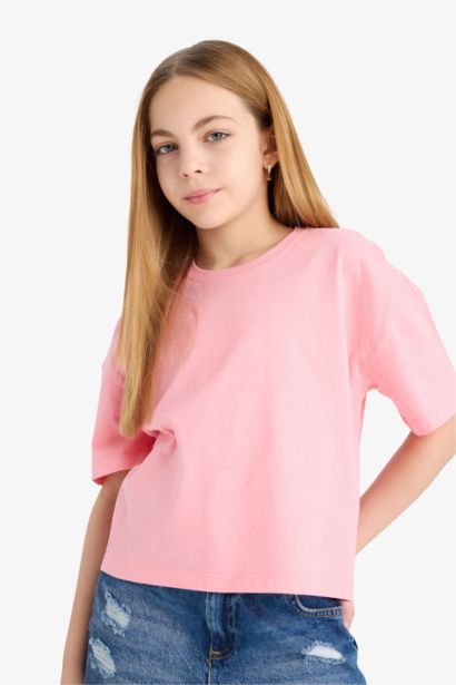 Girl Relax Fit Crew Neck Basic Short Sleeve T-Shirt