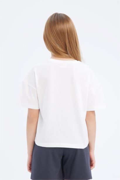 Футболка с коротким рукавом и круглым вырезом для девочек, Relax Fit