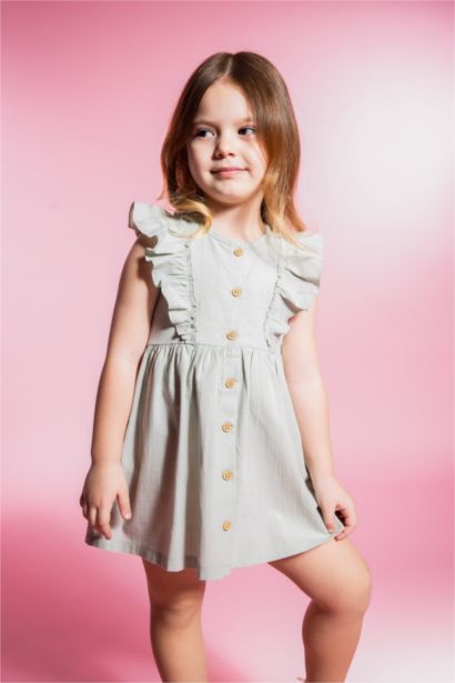 Baby Girl Short Sleeve Linen Look Dress