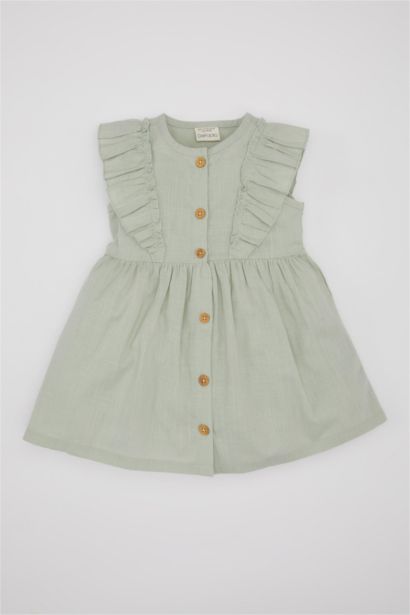 Baby Girl Short Sleeve Linen Look Dress