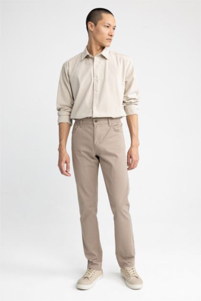 Modern Fit Polo Collar Linen Look Long Sleeve Shirt