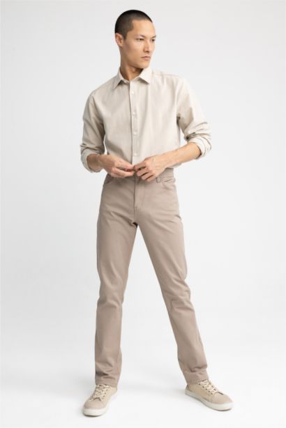 Modern Fit Polo Collar Linen Look Long Sleeve Shirt