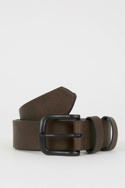 Men Oval Buckle Faux Leather Classic Belt