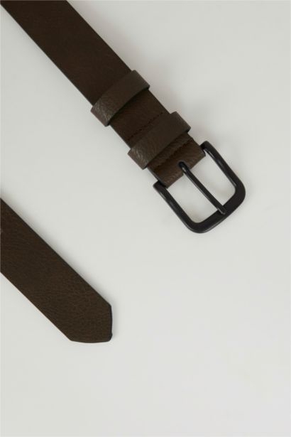 Men Oval Buckle Faux Leather Classic Belt