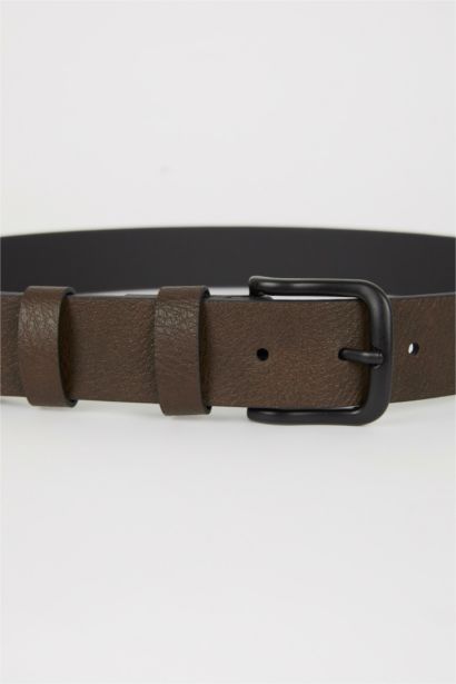 Men Oval Buckle Faux Leather Classic Belt