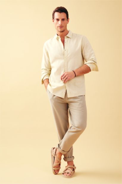 Modern Fit Linen Blend Long Sleeve Shirt