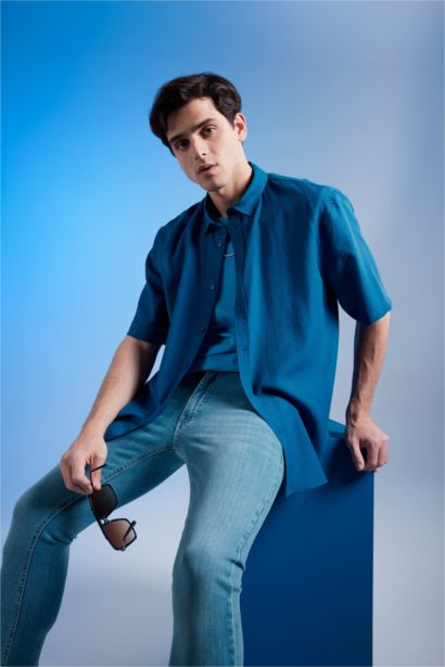 Relax Fit Viscose Short Sleeve Shirt