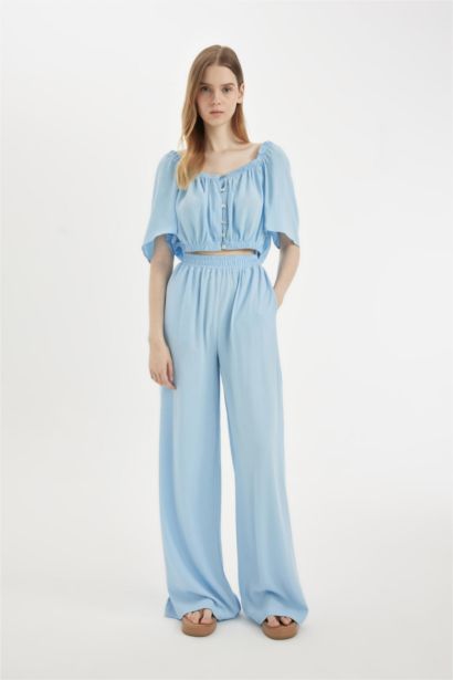 بنطرون فيسكوز برجل واسع وايد ليج وخصر عالي